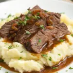 Classic Slow Cooker Beef Brisket with Garlic Mashed Potatoes