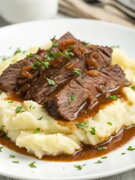 Slow Cooker Beef Brisket with Garlic Mashed Potatoes Classic Slow Cooker Beef Brisket with Garlic Mashed Potatoes