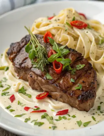 Spicy Cajun Steak with Creamy Alfredo Pasta | Steak Alfredo
