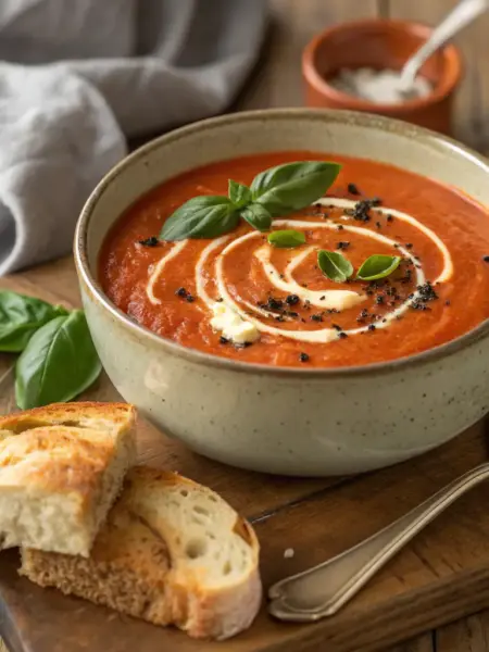 Creamy Roasted Red Pepper and Tomato Soup with Basil