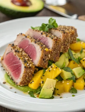 Sesame Crusted Tuna with Mango Salsa and Avocado Sesame Crusted Tuna Salad