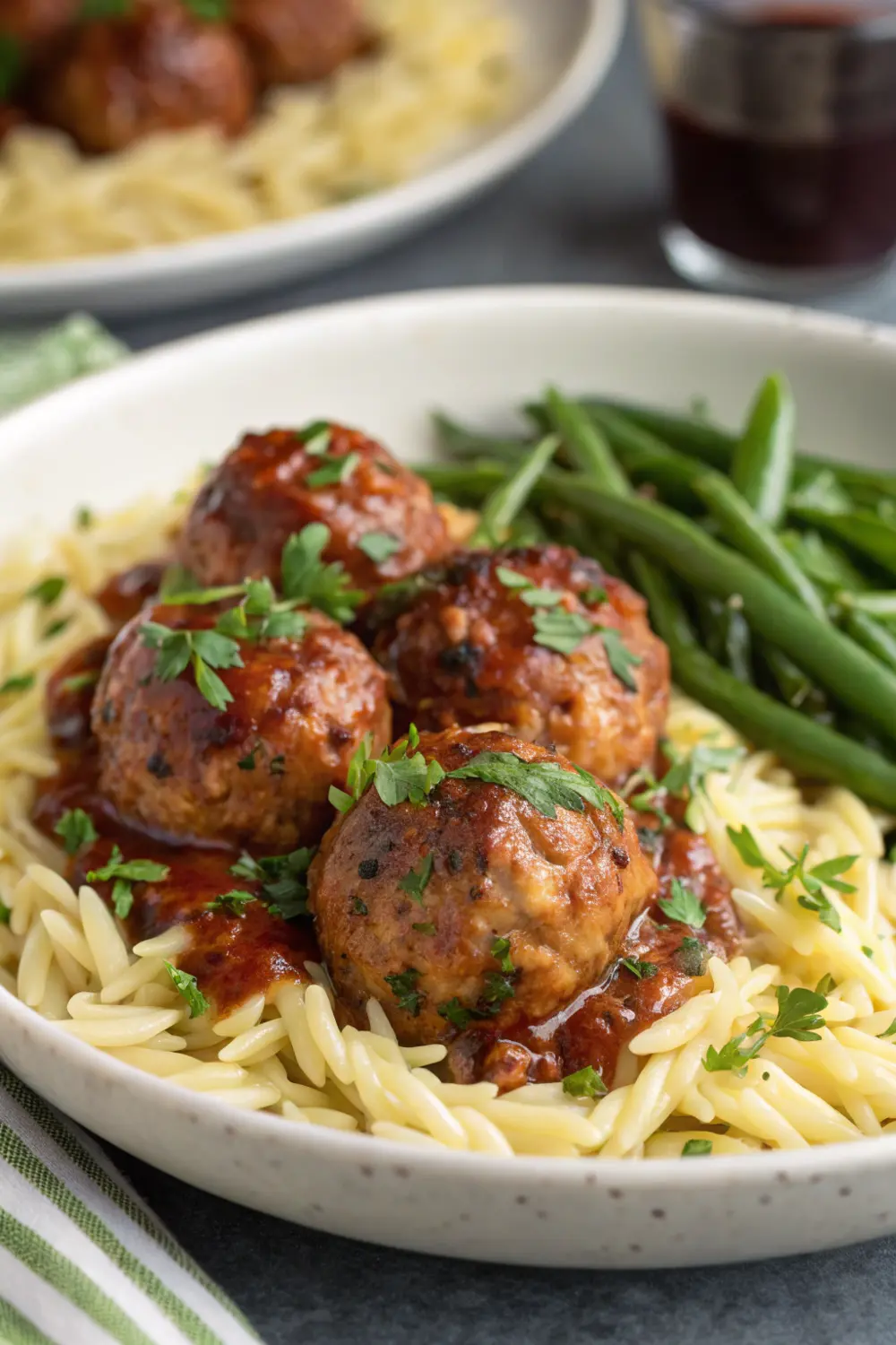 7 Day Healthy Meals for Seniors at Home Merlot Chicken Meatballs with Orzo Pasta | Healthy Meals for Seniors at Home