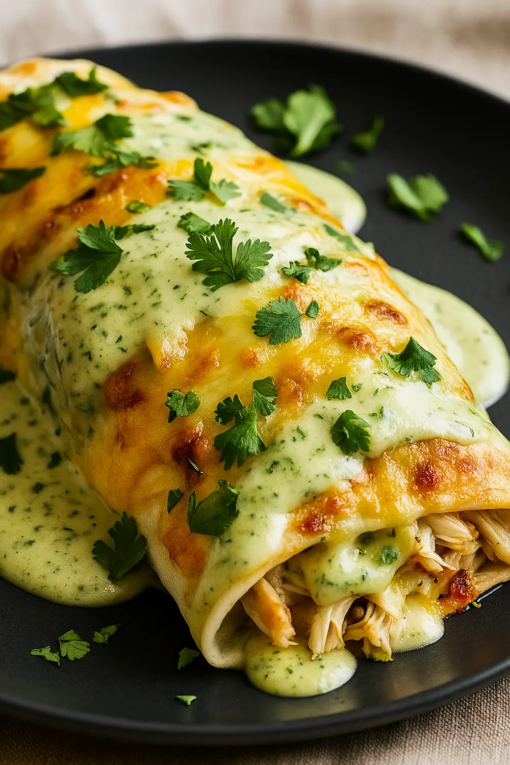 Best Chicken Burrito Recipe The best chicken burrito recipe made with cheese, creamy sauce, and fresh herb topping