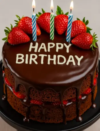 Simple Chocolate Strawberry Birthday Cake Chocolate strawberry birthday cake topped with fresh berries and candles