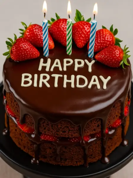 Simple Chocolate Strawberry Birthday Cake Chocolate strawberry birthday cake topped with fresh berries and candles