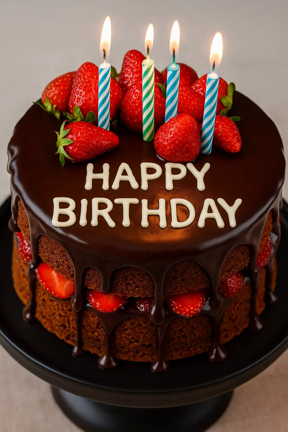 Simple Chocolate Strawberry Birthday Cake Chocolate Strawberry birthday cake with chocolate frosting and fresh strawberries on top