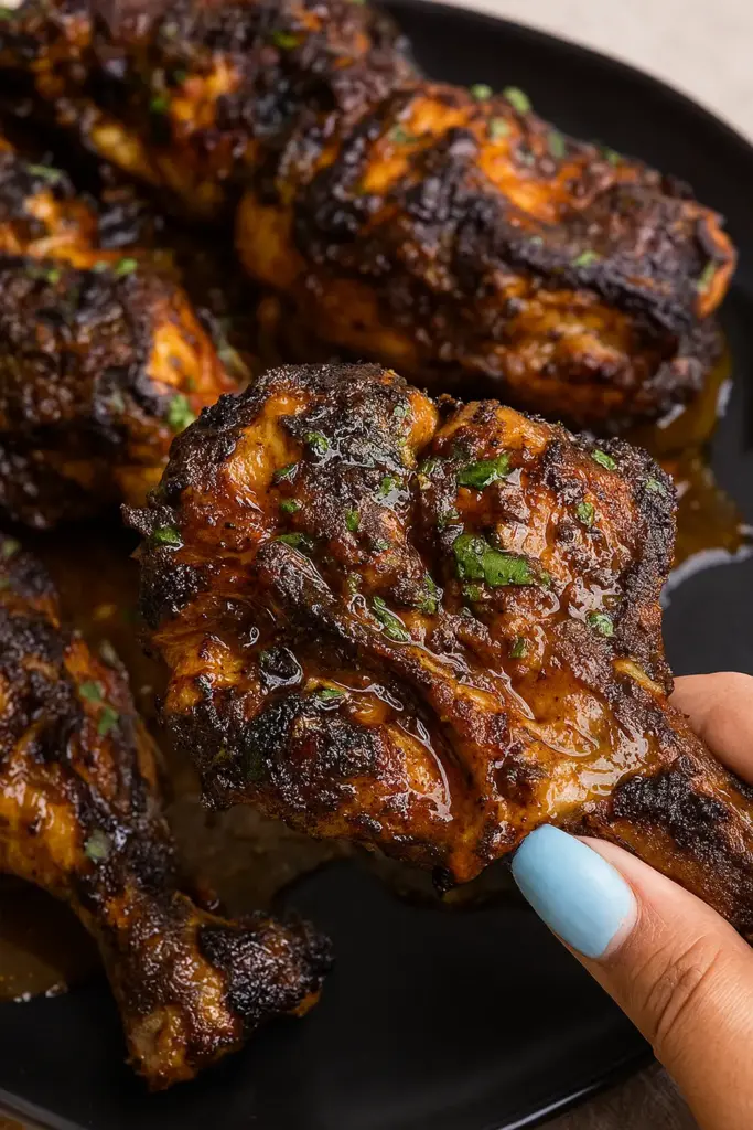 BBQ chicken recipe featuring perfectly grilled leg quarters with a smoky crust and juicy texture.