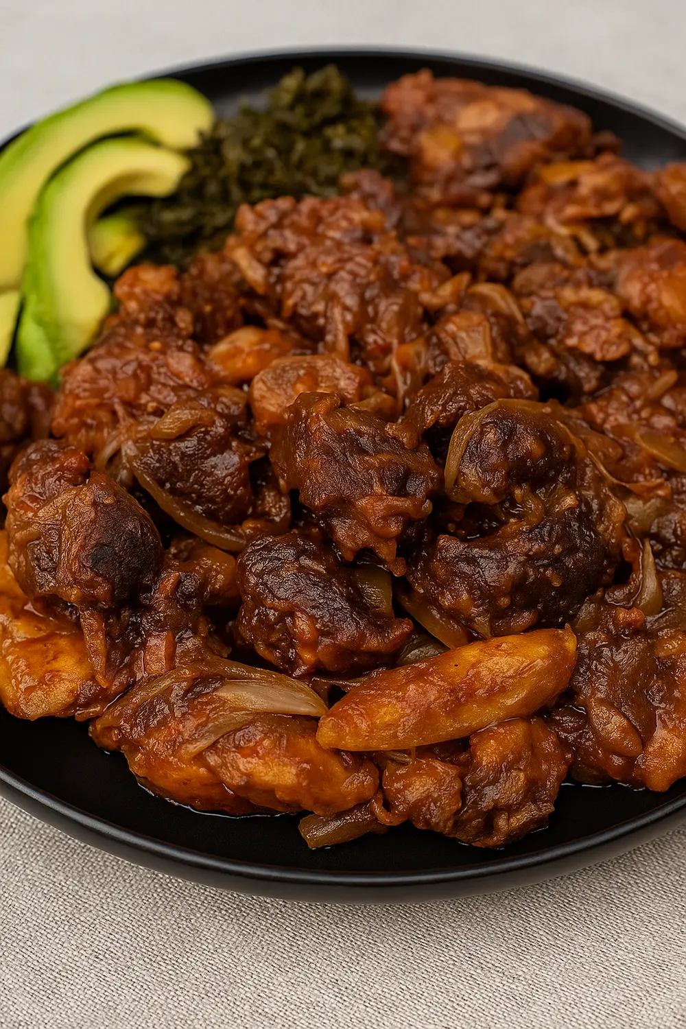7-Day Low Carb Diet Plan: Free and Easy Meals This low carbohydrate diet features Ugandan-style crispy pork stir fry, also known as Kikalayi pork, served with avocado slices, and cabbage.