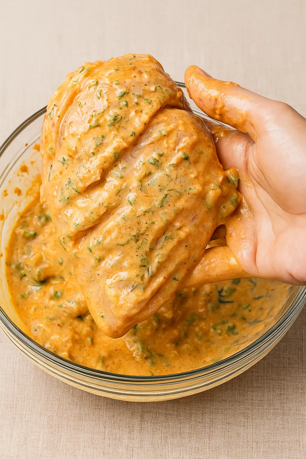 Easy Air Fryer Chicken Breast Recipe Easy boneless skinless chicken breast recipe features boneless chicken heavily coated in a creamy marinade for air fryer chicken breast recipes.