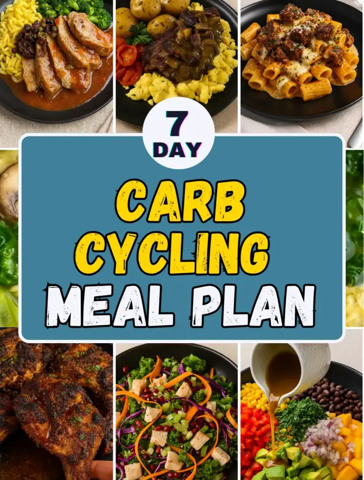7 day carb cycling meal plan with easy carb cycling meals for high carb days and low carb days, perfect for women and beginners.