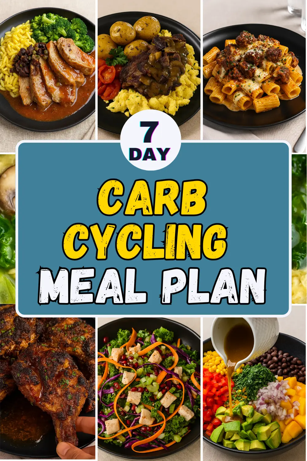 7 day carb cycling meal plan with easy carb cycling meals for high carb days and low carb days, perfect for women and beginners.