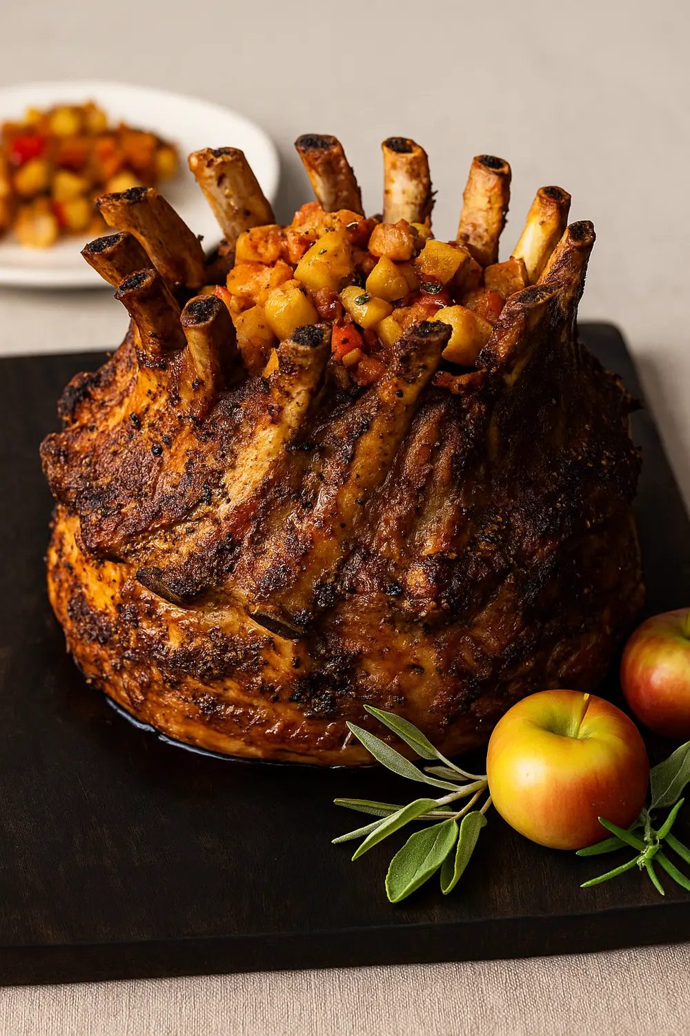 Best Crown Roast of Pork Recipe for Christmas The best crown roast of pork ribs with a crispy, golden-brown skin, resting on a bed of roasted potatoes, perfect for a Christmas roast or festive holiday dinners.