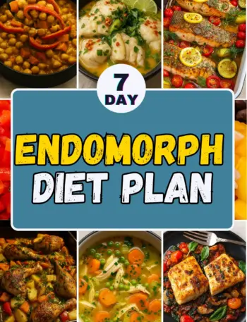 7-Day Endomorph Diet Plan with Free Macro Calculator Free endomorph diet plan featuring balanced meals that include lean proteins, vegetables, and whole grains, perfect for those with the endomorph body type.