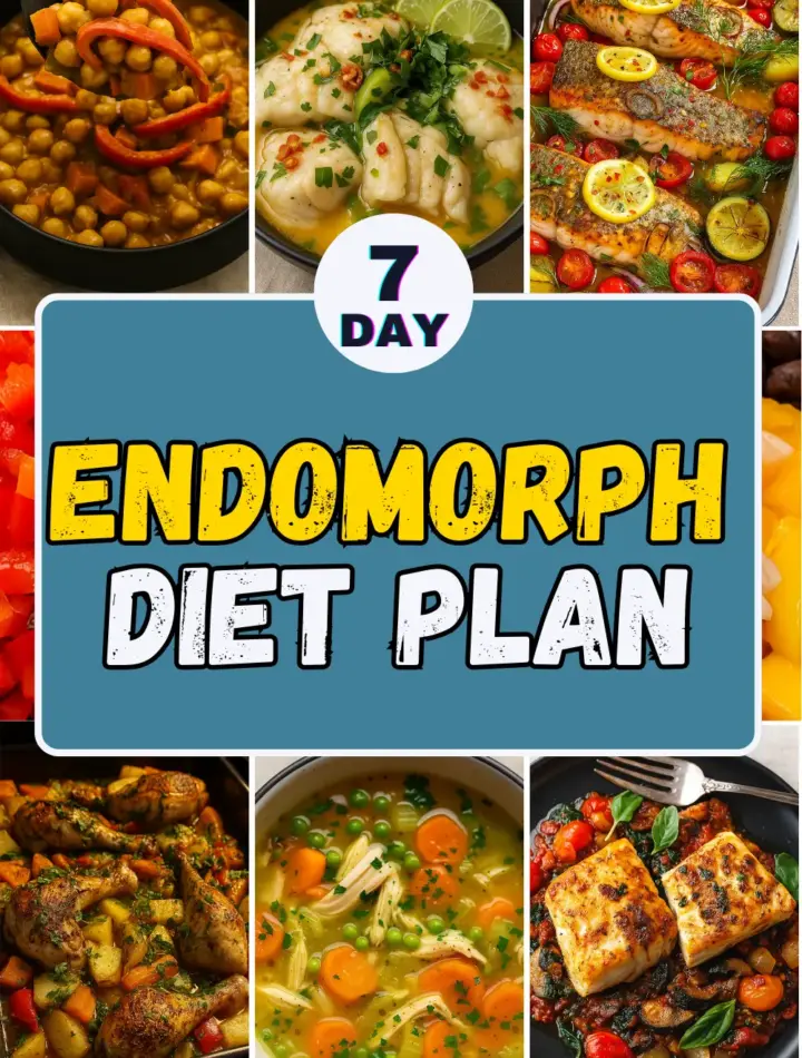 Free endomorph diet plan featuring balanced meals that include lean proteins, vegetables, and whole grains, perfect for those with the endomorph body type.