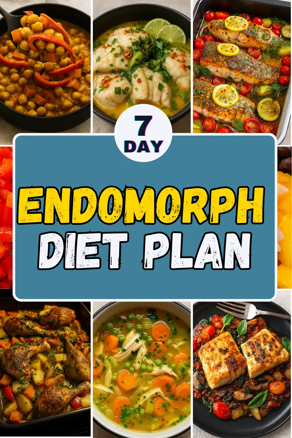 Free endomorph diet plan featuring balanced meals that include lean proteins, vegetables, and whole grains, perfect for those with the endomorph body type.