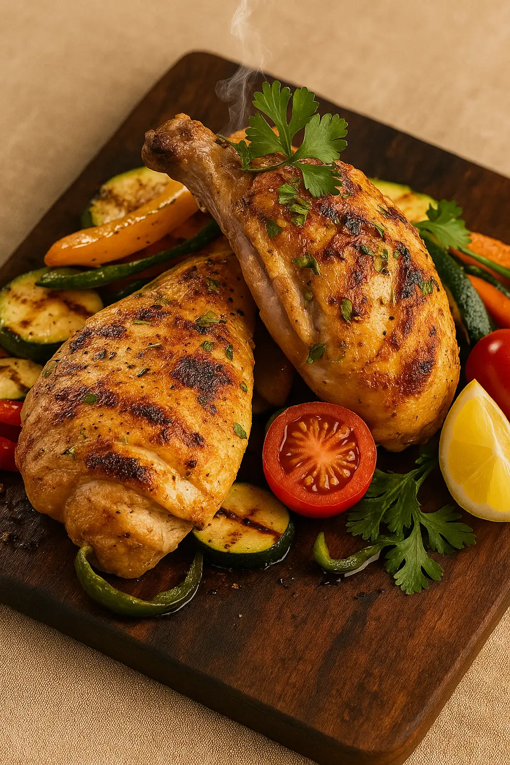 Easy Grilled chicken with roasted vegetables, High in Protein, High in Fiber, and perfect for those on a Calorie Deficit Meal Plan.