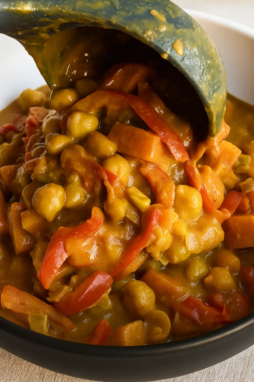 Quick and Easy Coconut Chickpea Curry Recipe (Chana Aloo) Bowl of coconut chickpea curry with creamy coconut sauce, chickpeas, and vegetables.