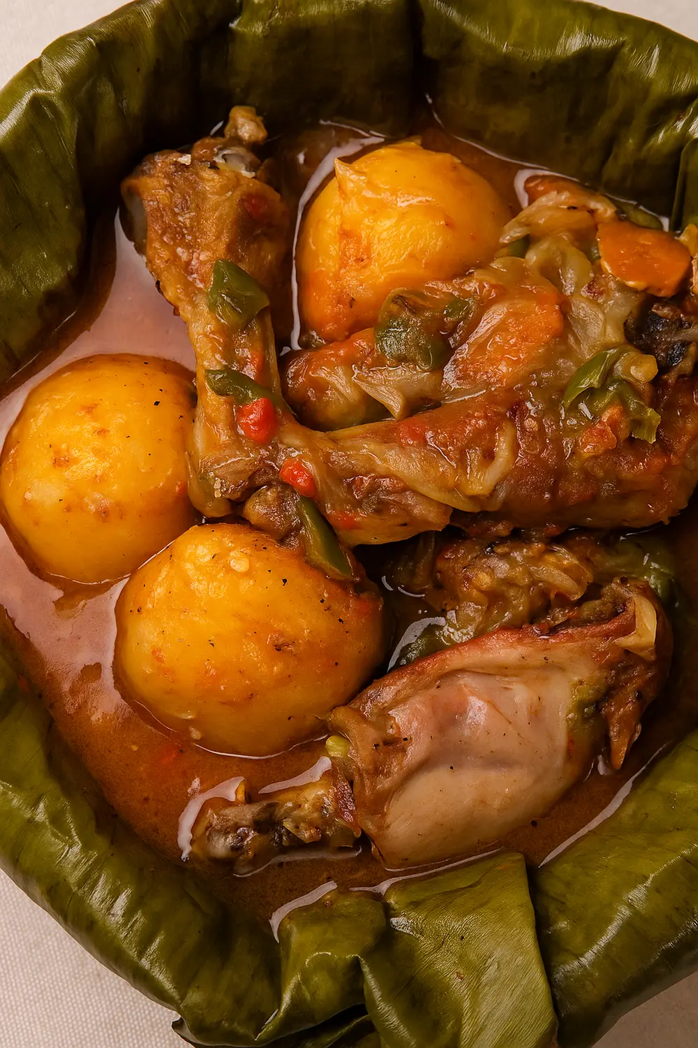 Best Chicken Stew Recipe (Luwombo Chicken) Slow-cooked crockpot chicken stew with potatoes and vegetables in a rich tomato sauce.