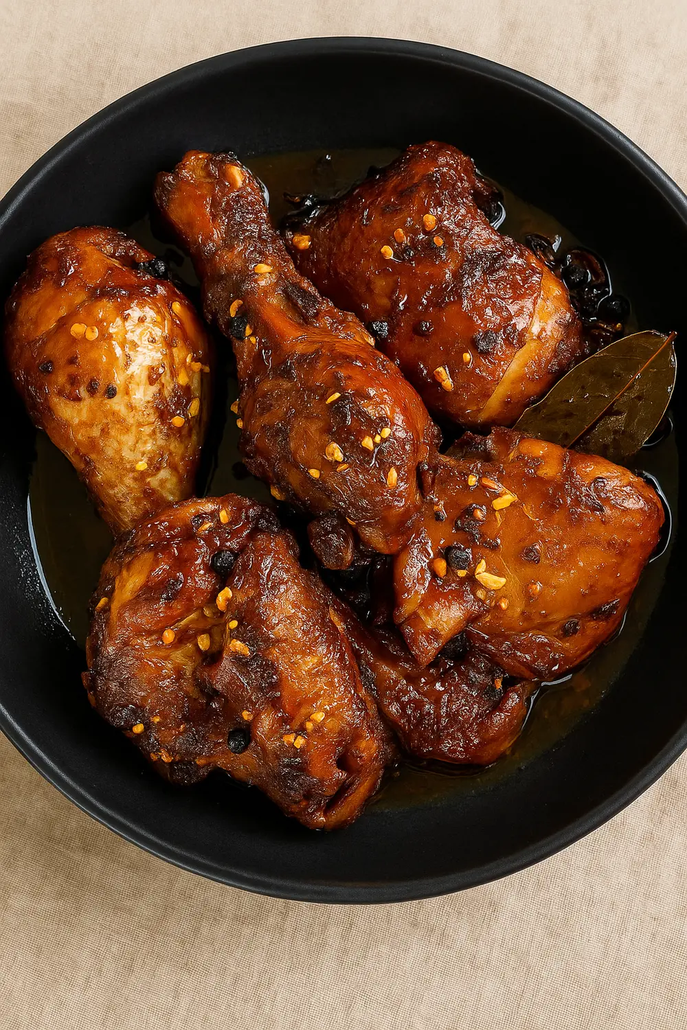 Authentic Filipino Chicken Adobo Recipe Filipino chicken adobo recipe featuring tender chicken simmered in soy vinegar sauce and topped with pepper flakes.