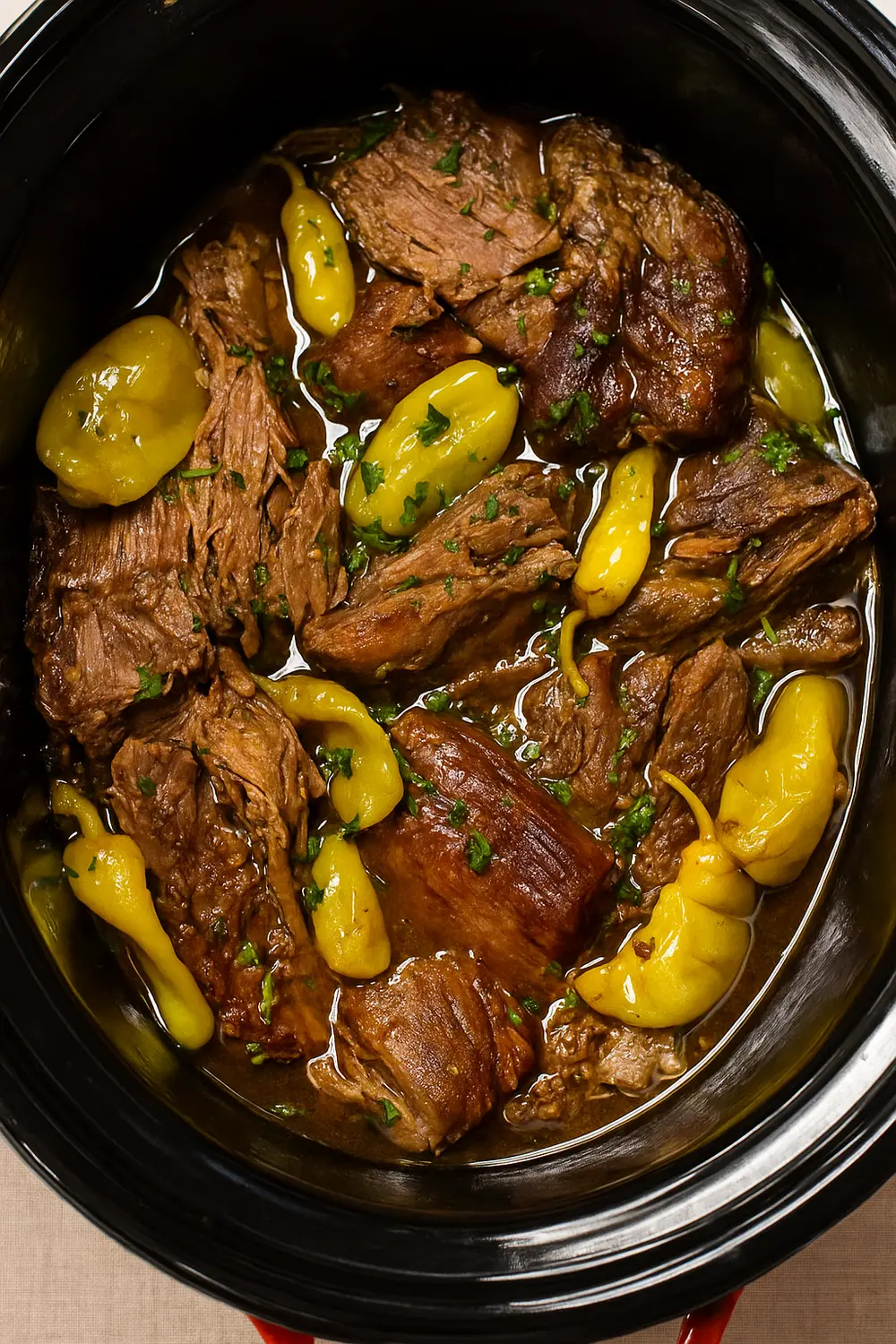 Best Crockpot Mississippi Pot Roast Easy Mississippi pot roast recipe made with beef, ranch seasoning, au jus, and pepperoncini for rich, savory flavor.