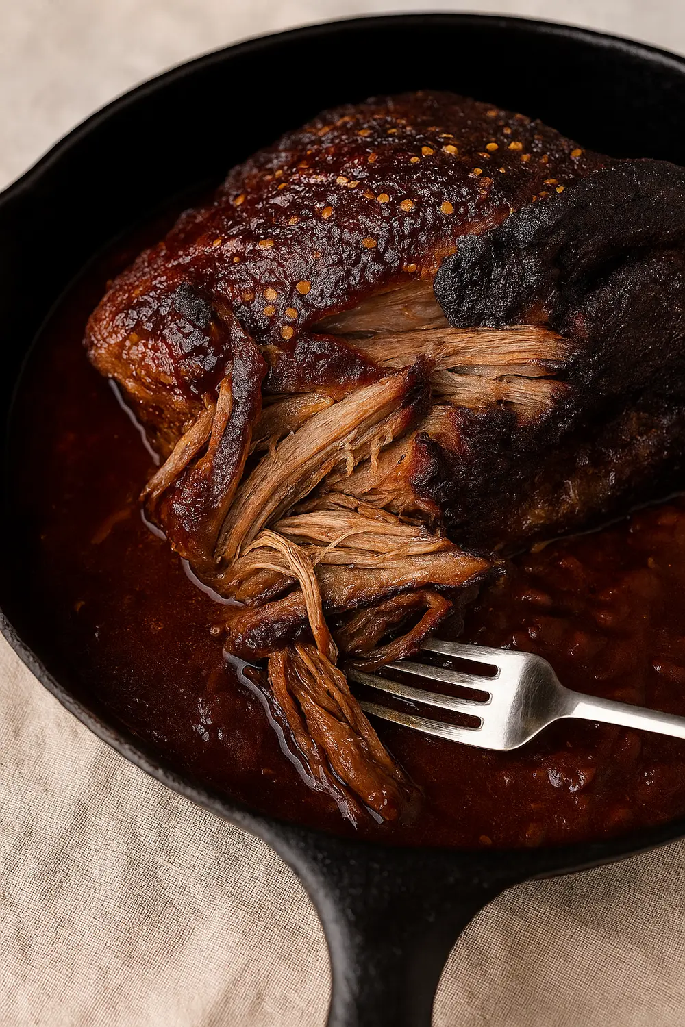 Extremely tender, melt-in-your-mouth smoked beef brisket drenched in a thick, savory BBQ sauce, perfect for Christmas dinners.