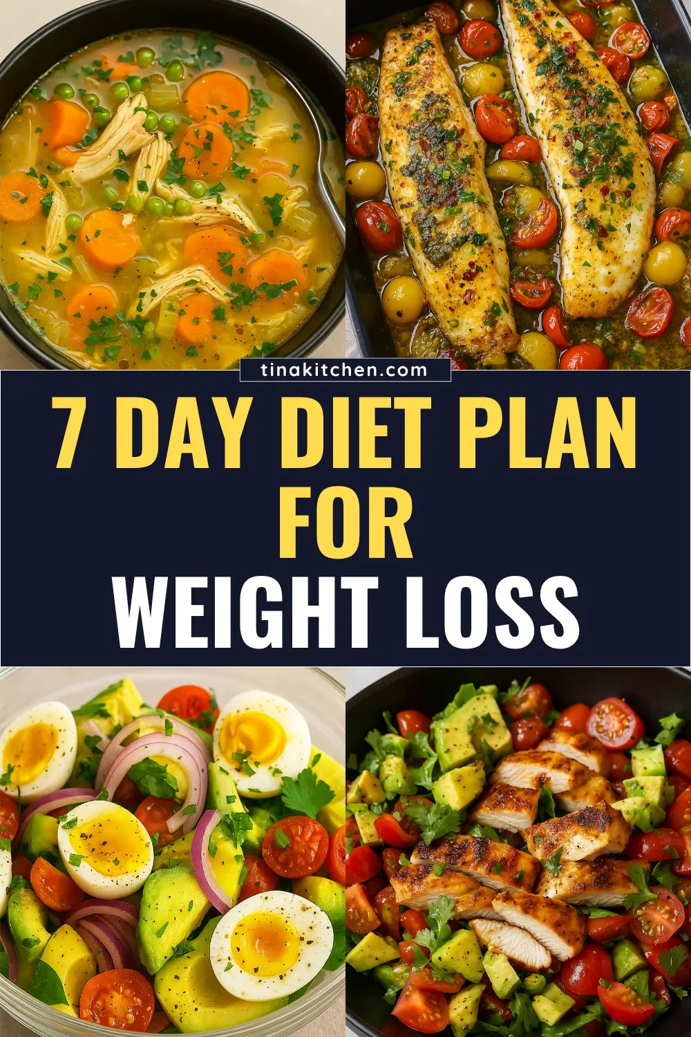 A balanced and healthy 7 day diet plan for weight loss, featuring calorie deficit meals.