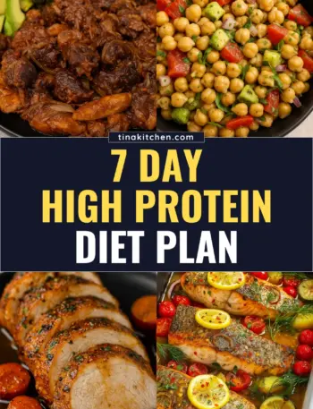Free 7 day high-protein diet plan featuring nutrient-rich meals for muscle gain and weight control.