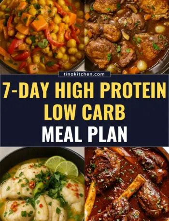 Healthy 7 day high protein low carb meal plan to support weight loss, boost metabolism, and muscle gain.