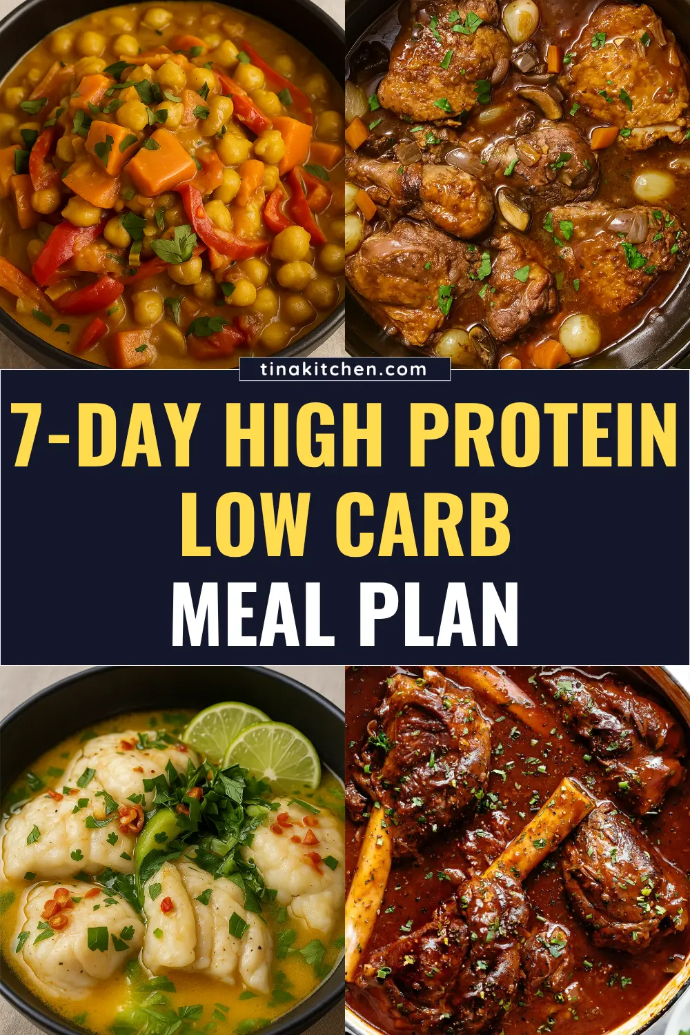 Healthy 7 day high protein low carb meal plan to support weight loss, boost metabolism, and muscle gain.