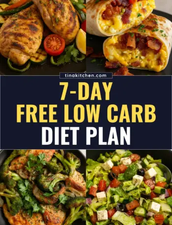 Free 7-day low carb diet plan featuring easy low carb recipes for healthy weight management and blood sugar control.