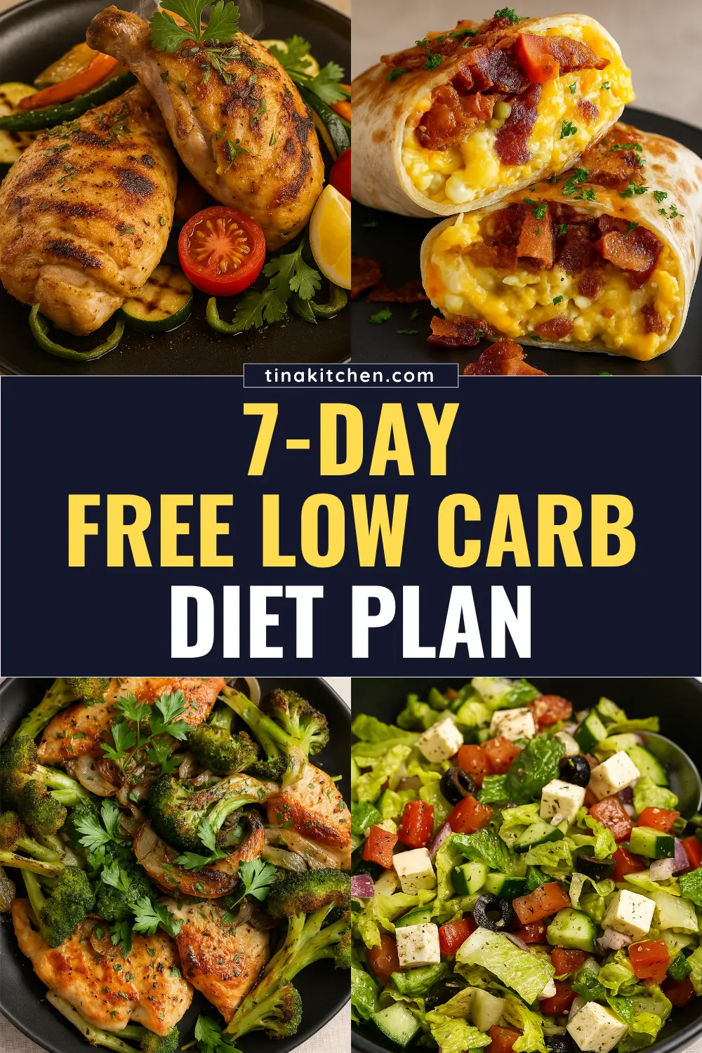 Free 7-day low carb diet plan featuring easy low carb recipes for healthy weight management and blood sugar control.