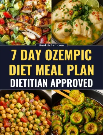 Free 7 day Ozempic diet plan featuring balanced, healthy meals for supporting blood sugar control and weight loss.