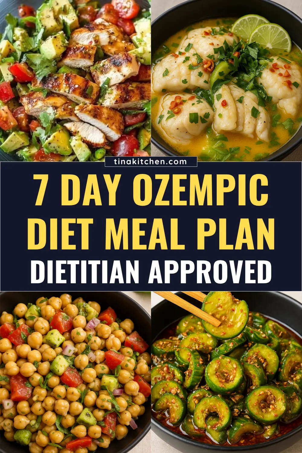 Free 7 day Ozempic diet plan featuring balanced, healthy meals for supporting blood sugar control and weight loss.